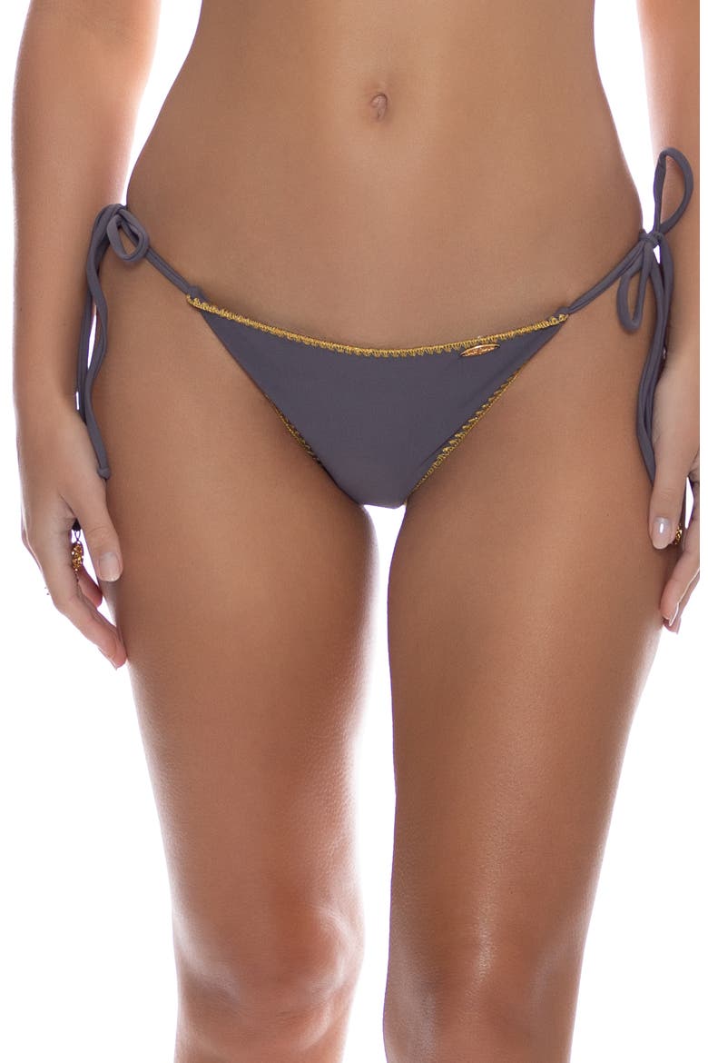 Seamless Wavy Ruched Back Brazilian Tie Side Bottom, Main, color, Grey