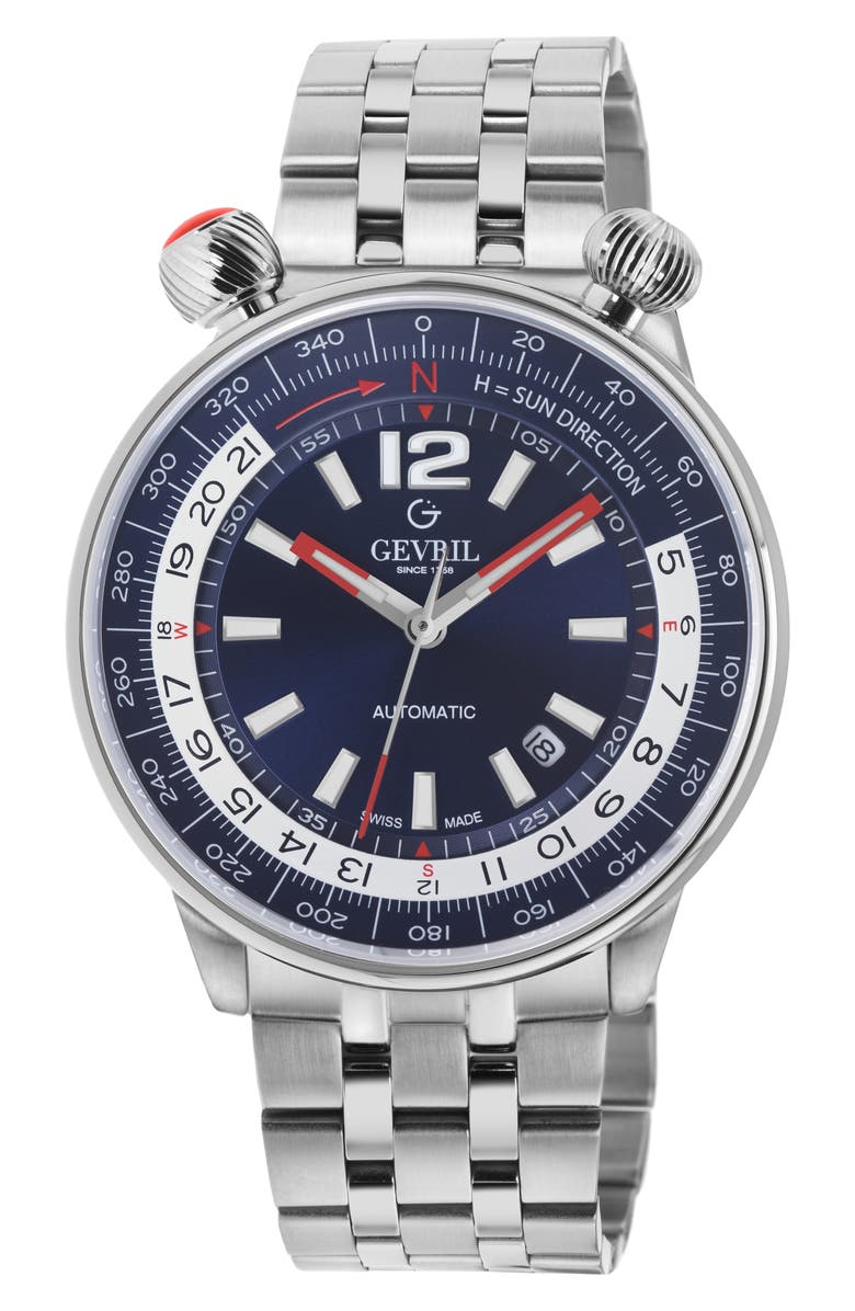 GEVRIL Wallabout Swiss Automatic Bracelet Watch, 44mm, Main, color,