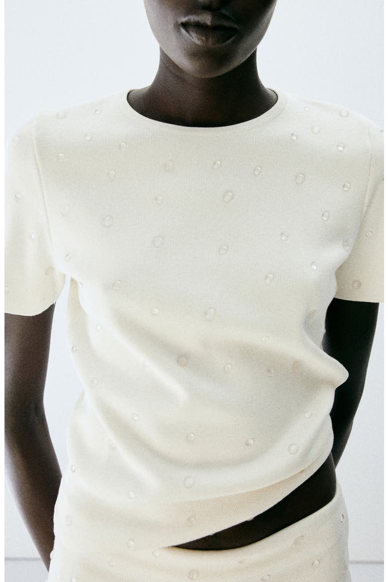 Beaded Short Sleeve Sweater, Alternate, color, ECRU