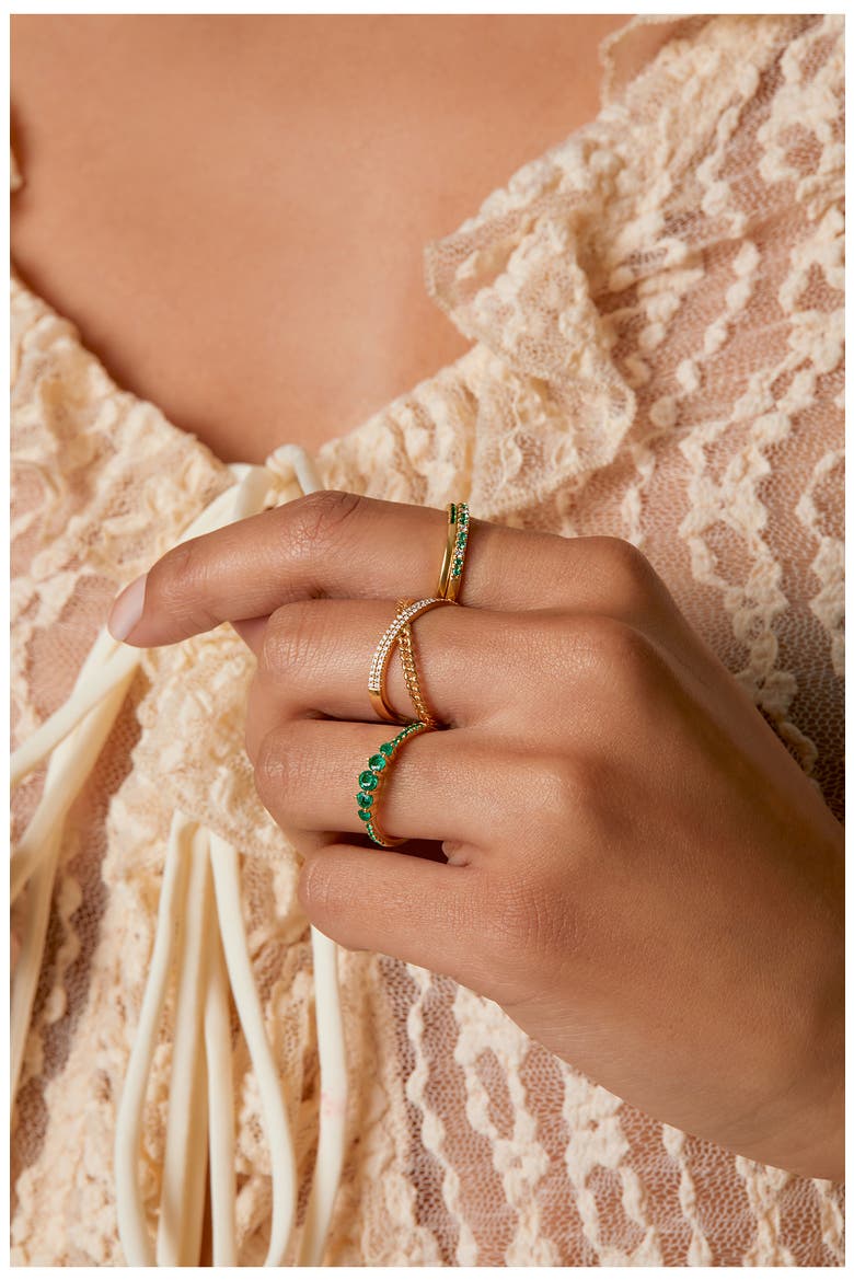 El Mar Emerald & Diamond Stacking Ring (Nordstrom Exclusive), Alternate, color, YELLOW GOLD