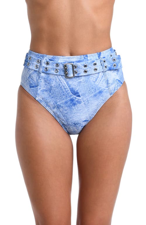 L'agence Vanessa Belted Denim High Waist Bikini Bottoms In Blue