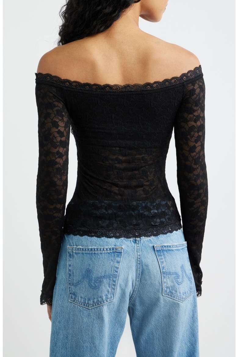 Mochapella Lace Off the Shoulder Top, Alternate, color, BLACK
