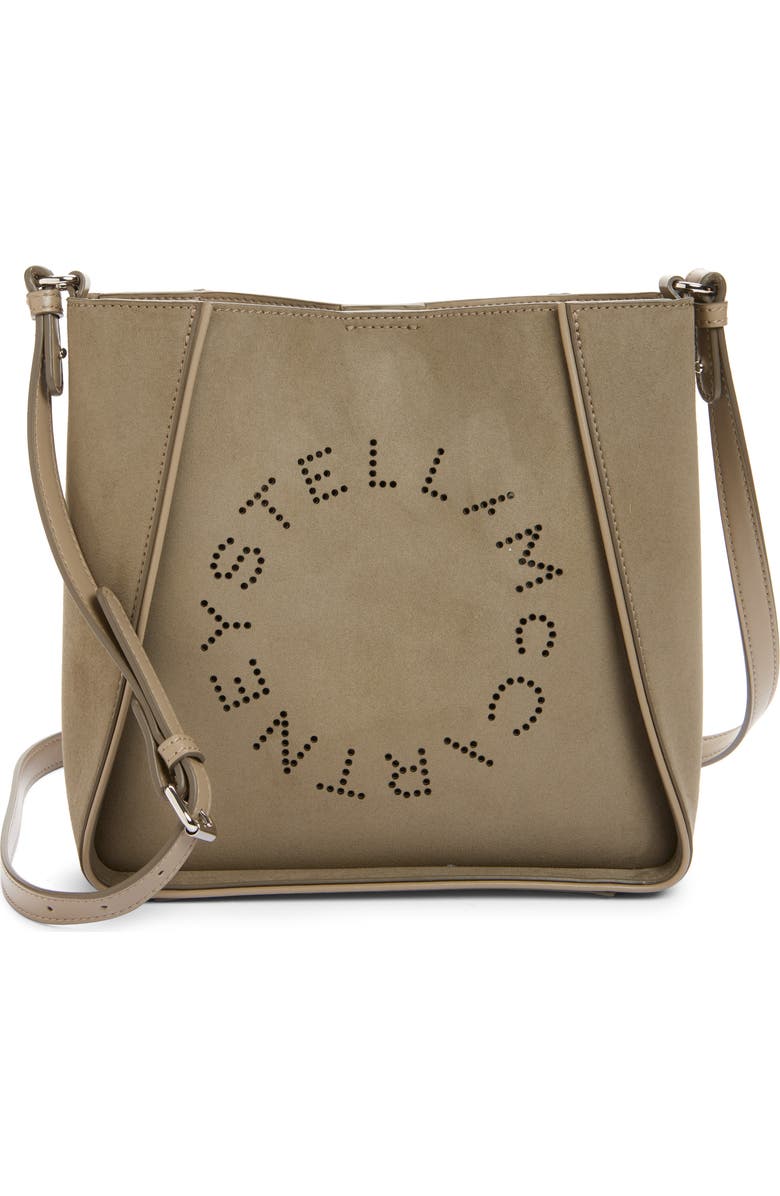 Stella McCartney Perforated Logo Faux Leather Crossbody Tote, Main, color, Khaki