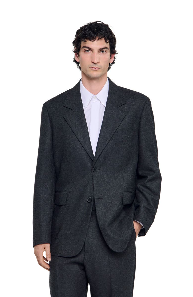 SANDRO Tailored Virgin Wool Suit Jacket, Alternate, color, Heather Charcoal