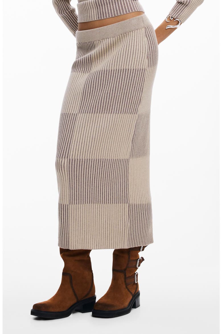Rib Midi Skirt, Main, color, BROWN