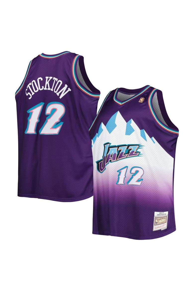 Men's Mitchell & Ness John Stockton Purple Utah Jazz Big & Tall Hardwood Classics 1996/97 Swingman Jersey, Alternate, color, Purple