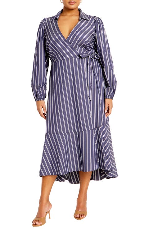 Selena Long Sleeve Cotton Blend Wrap Dress (Plus)