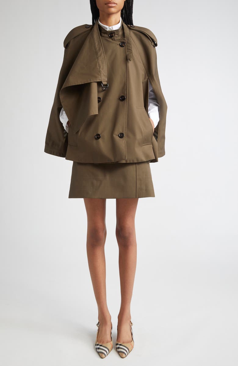 Burberry Trench Cape Coat, Alternate, color, Juniper