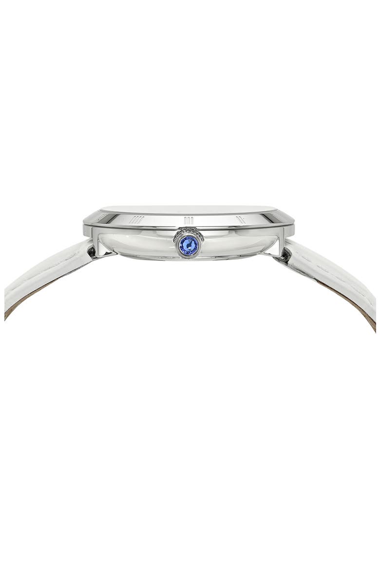 Monroe Leather Strap Watch, Alternate, color, WHITE SILVER TONE