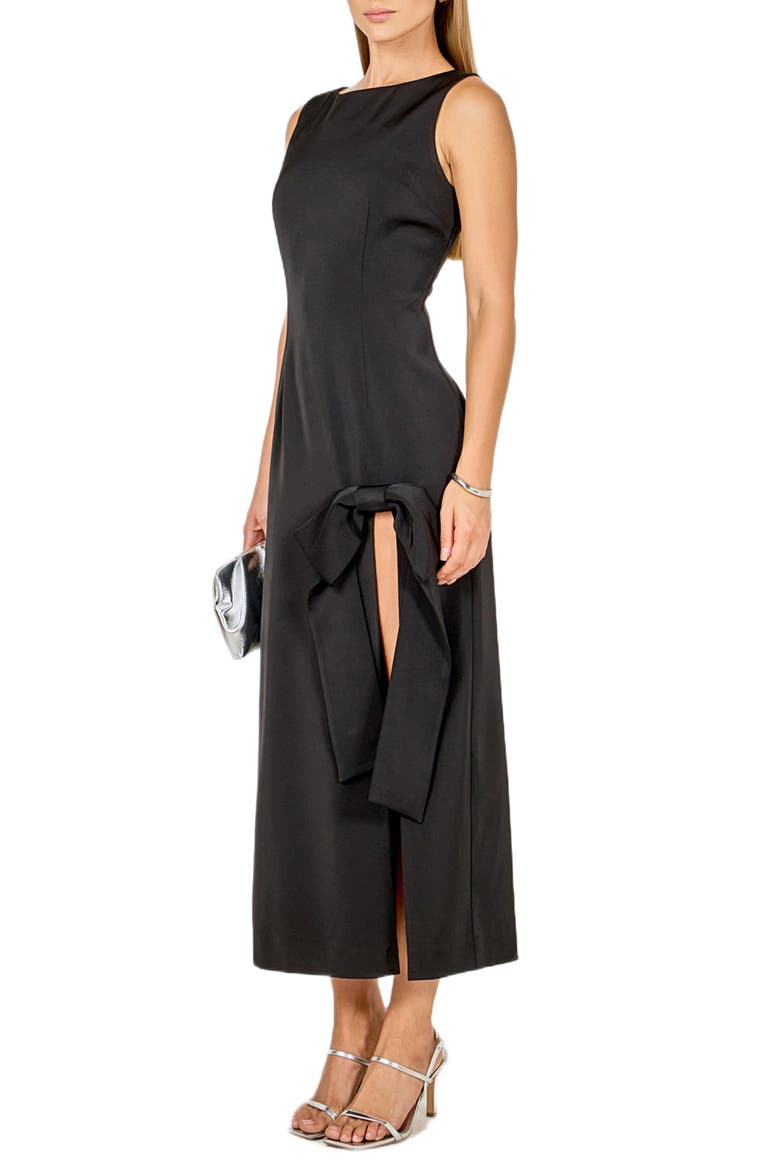Bow Slit Cocktail Dress, Alternate, color, BLACK