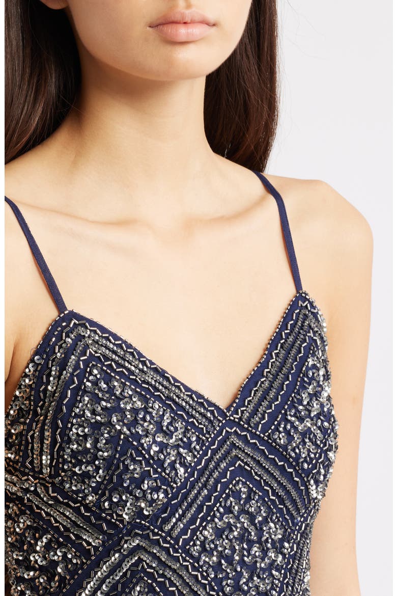 Beaded Minidress, Alternate, color, NAVY/ SILVER