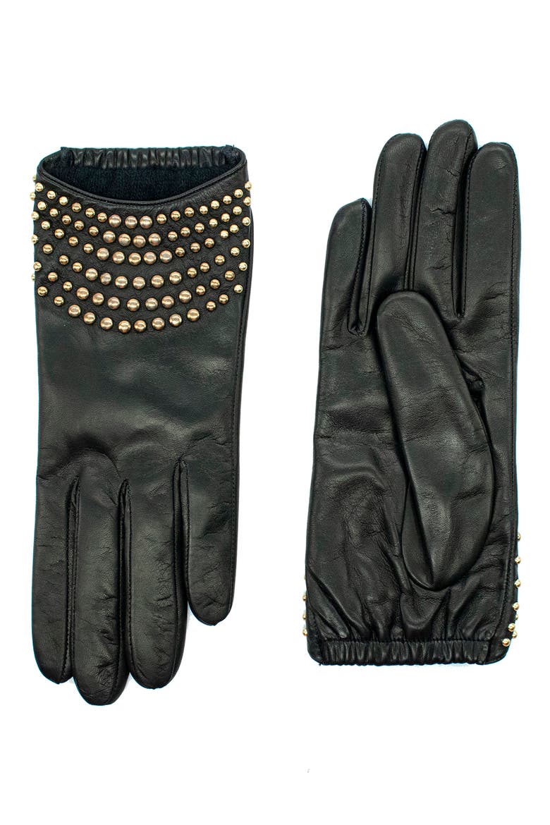 Studded Nappa Leather Gloves, Main, color, BLACK