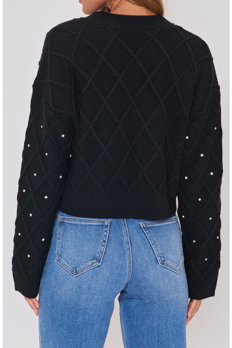 Holiday Shine Rhinestone Diamond Stitch Cardigan, Alternate, color, BLACK