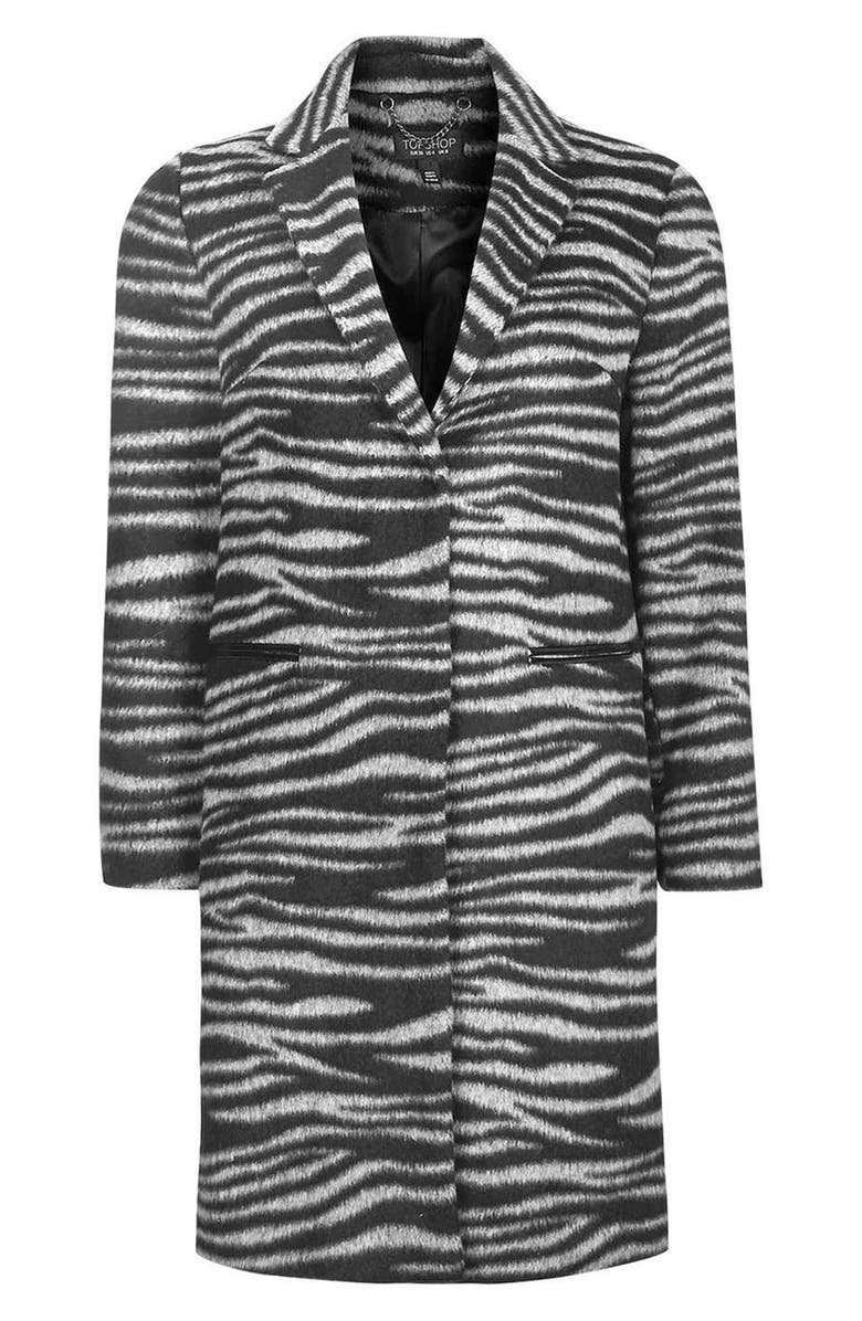Topshop Zebra Print Coat, Alternate, color, 