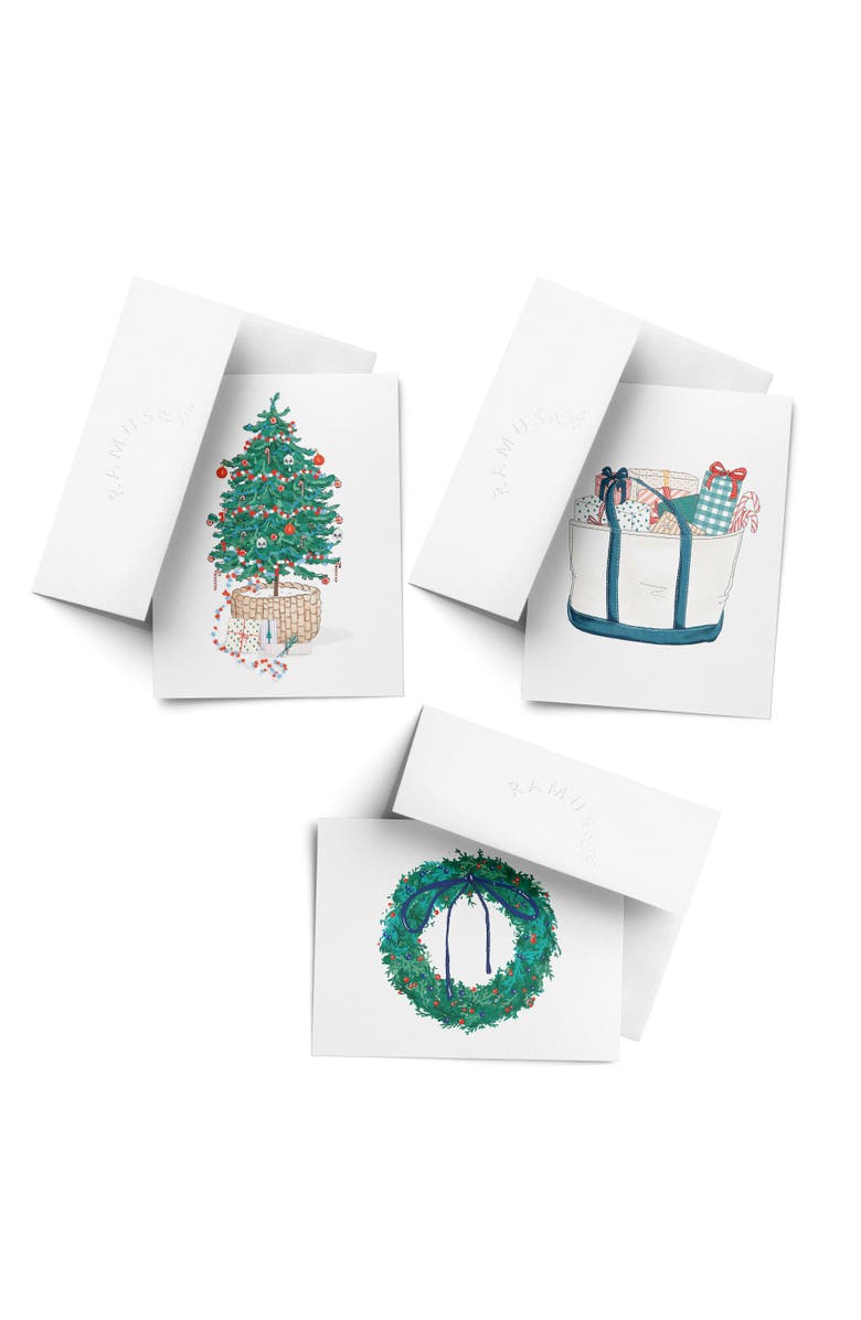 Ramus & Co Christmas Tree, Wreath, Tote Bag with Presents Winter/Holiday/Christmas Greeting Card Pack Sets, Main, color, Multi-Pack