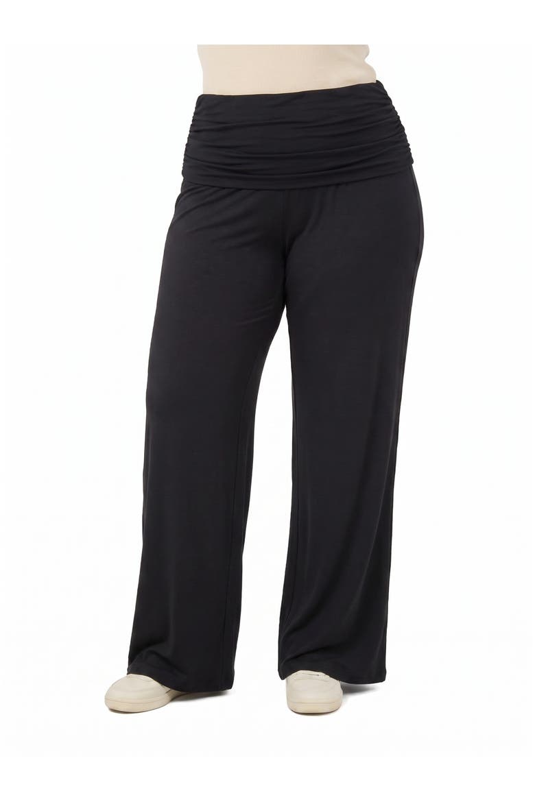 Basic Curvy Soft Stretch Ruched Waist Wide Leg Pants, Main, color, Black