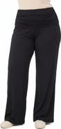 24seven Comfort Apparel Basic Curvy Soft Stretch Ruched Waist Wide Leg Pants