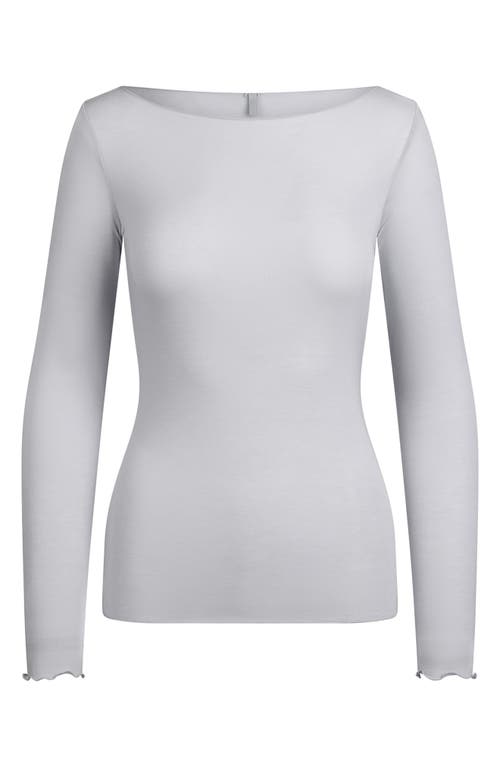 Skims Sheer Modal Blend Long Sleeve Boat Neck Top In Gray