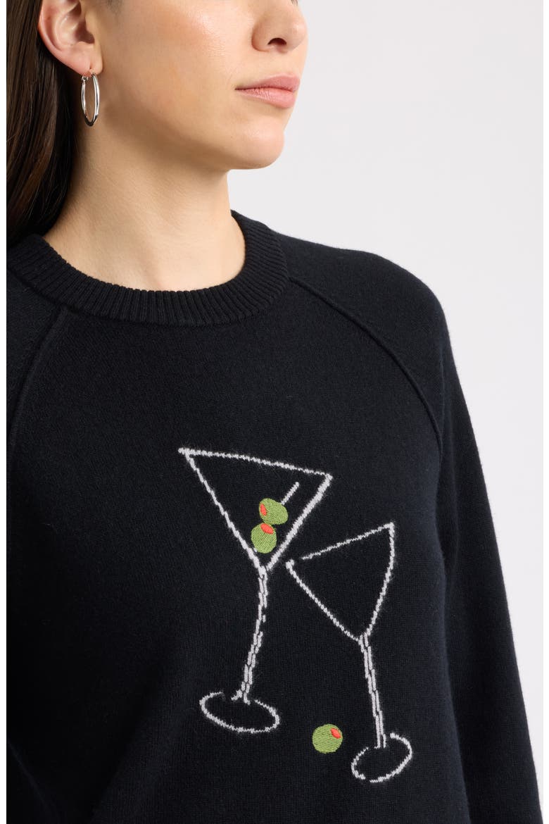 Intarsia Wool & Cashmere Sweater, Alternate, color, BLACK- OLIVE CHEERS