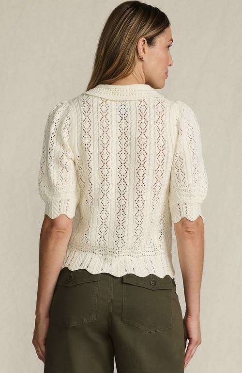 Lands' End Lace Pointelle Puff Sleeve Cardigan Sweater In White