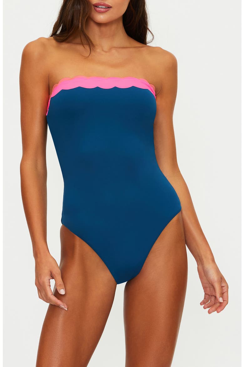 Josy Scalloped Bandeau One-Piece Swimsuit, Main, color, SEASHELL ISLE COLORBLOCK