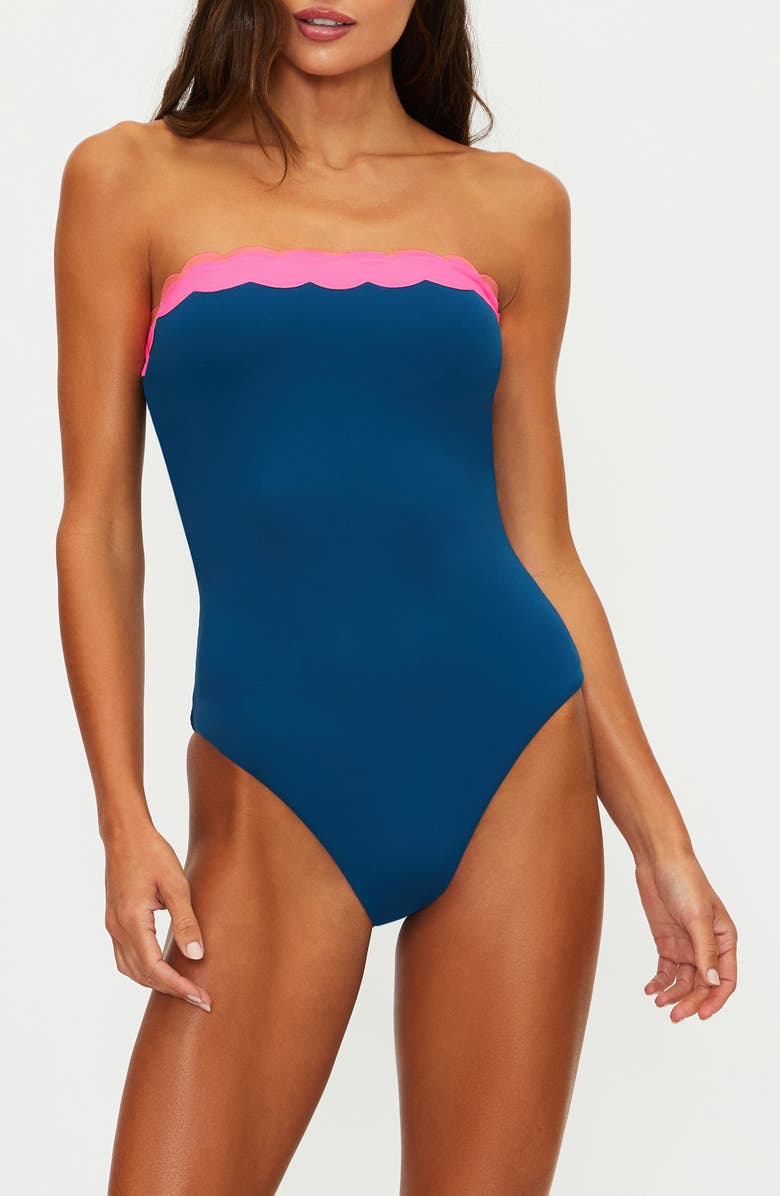Beach Riot Josy Scalloped Bandeau One-Piece Swimsuit, Main, color, Seashell Isle Colorblock
