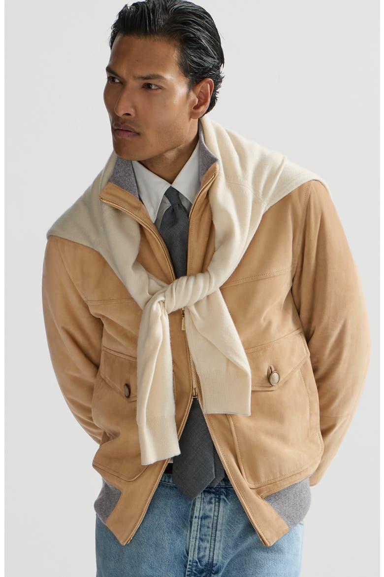 Suede bomber jacket with Thermore® padding, Alternate, color, Sand