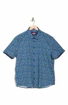 SOUL OF LONDON Palm Print Stretch Cotton Short Sleeve Button-Up Shirt