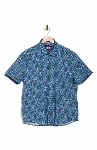 SOUL OF LONDON Palm Print Stretch Cotton Short Sleeve Button-Up Shirt