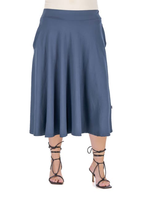 Elastic Waist Pleated Pocket Midi Skirt