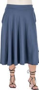 24seven Comfort Apparel Elastic Waist Pleated Pocket Midi Skirt