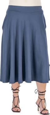 24seven Comfort Apparel Elastic Waist Pleated Pocket Midi Skirt