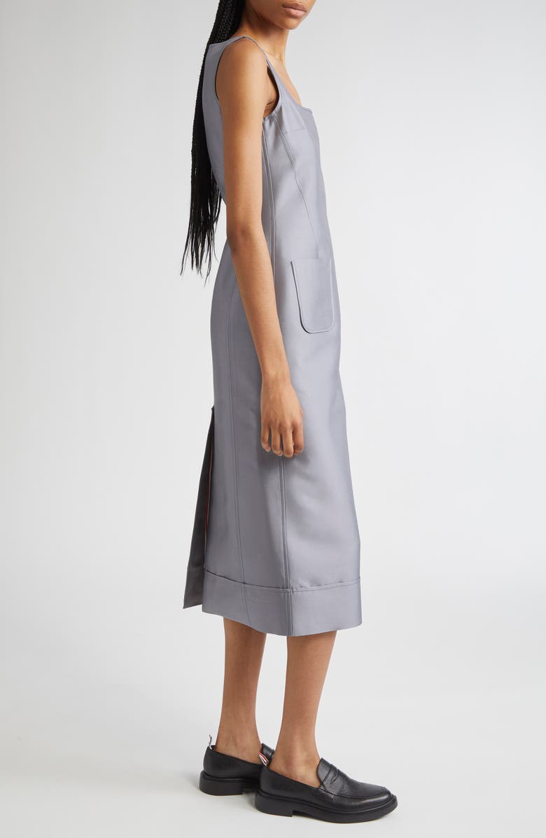 Thom Browne Square Neck Wool & Silk Midi Dress, Alternate, color, Medium Grey
