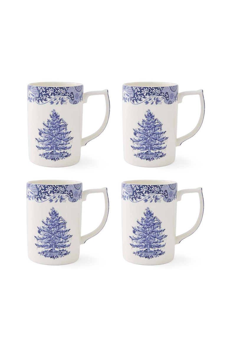 Blue Italian Christmas 12 oz Mug, Set of 4, Main, color, Blue