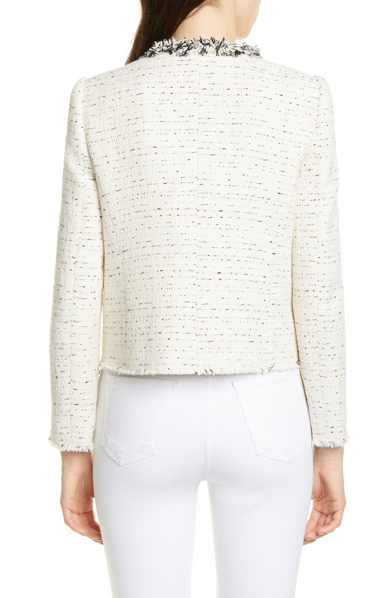 Rebecca Taylor Fringe Detail Cotton Blend Tweed Jacket, Alternate, color,