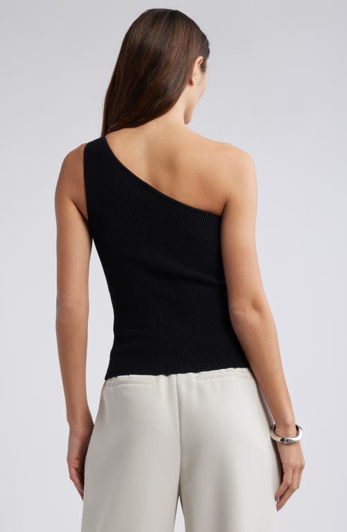 Open Edit Luxe Sculpt Rib One-shoulder Top In Black