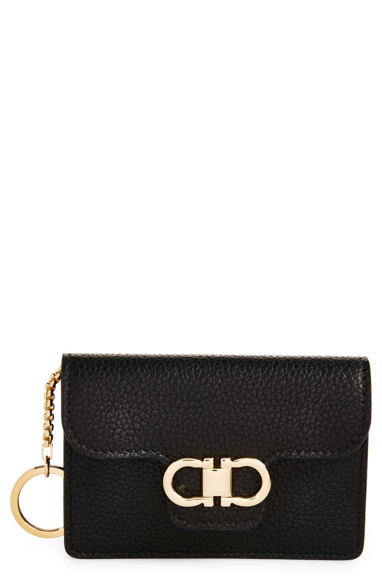 FERRAGAMO Double Gancio Key Holder, Main, color, Nero/ Flame Red