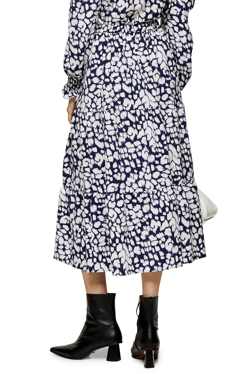 Topshop Sketch Animal Tiered Midi Skirt, Alternate, color, 