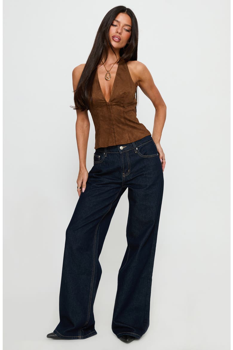 Dalyah Faux Suede Corset Halter Top, Alternate, color, BROWN