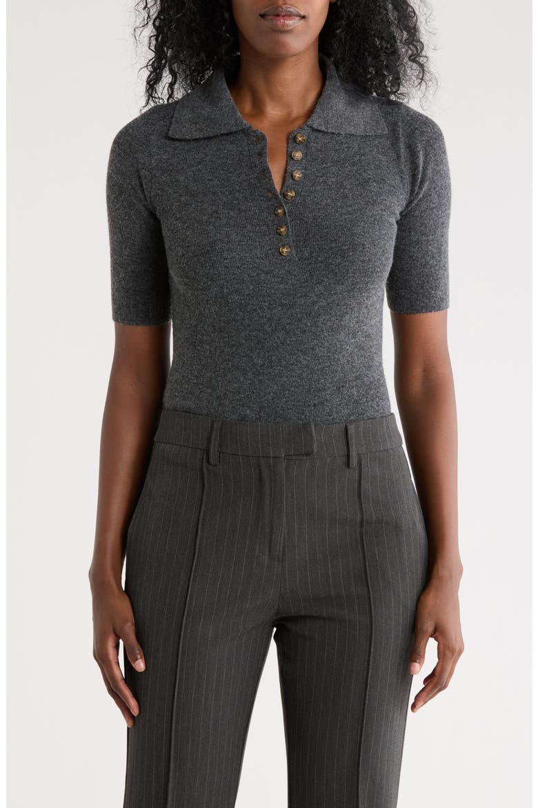 Marina Elbow Sleeve Polo Sweater, Main, color, DARK GREY MELANGE