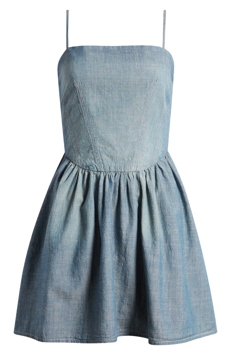 Re/Done Gathered Sleeveless Organic Cotton Chambray Minidress, Main, color, 