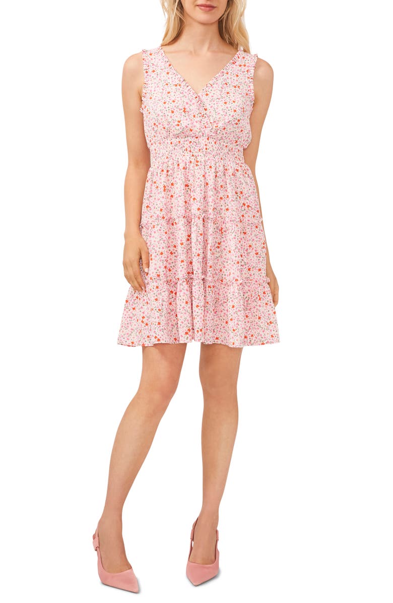 CeCe Floral Smocked Waist Minidress, Alternate, color,