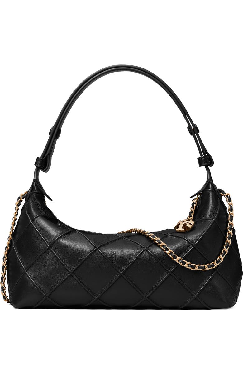 Tory Burch Fleming Pochette Quilted Leather Shoulder Bag, Alternate, color, Black