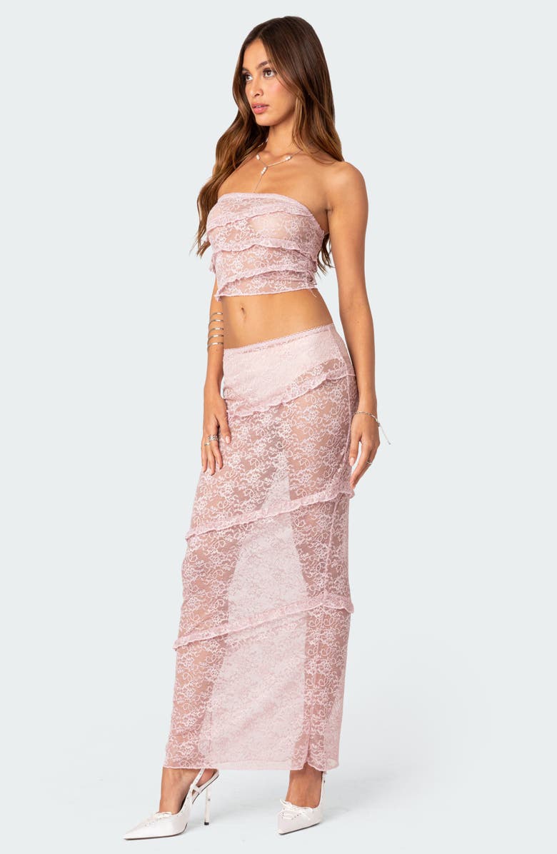 EDIKTED Myra Sheer Crop Ruffle Lace Tube Top, Alternate, color, 