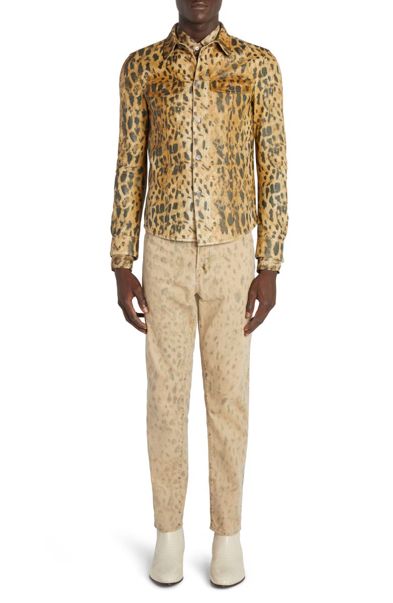 TOM FORD Leopard Print Leather Shirt Jacket, Alternate, color,
