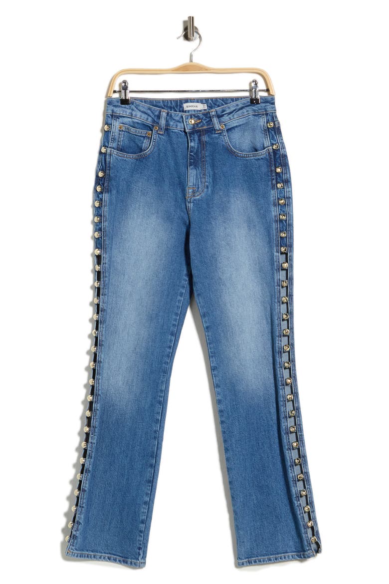 Amelia Studded High Waist Straight Leg Jeans, Main, color, SALTON