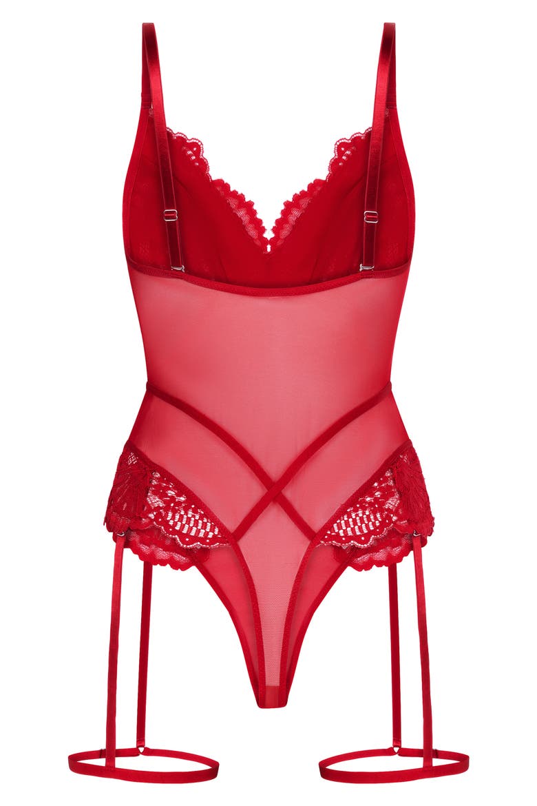 Whitney Lace & Mesh Bodysuit, Alternate, color, CHILI PEPPER