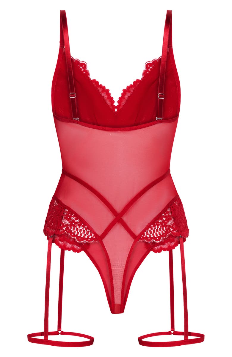 Hunkemöller Whitney Lace & Mesh Bodysuit, Alternate, color, Chili Pepper