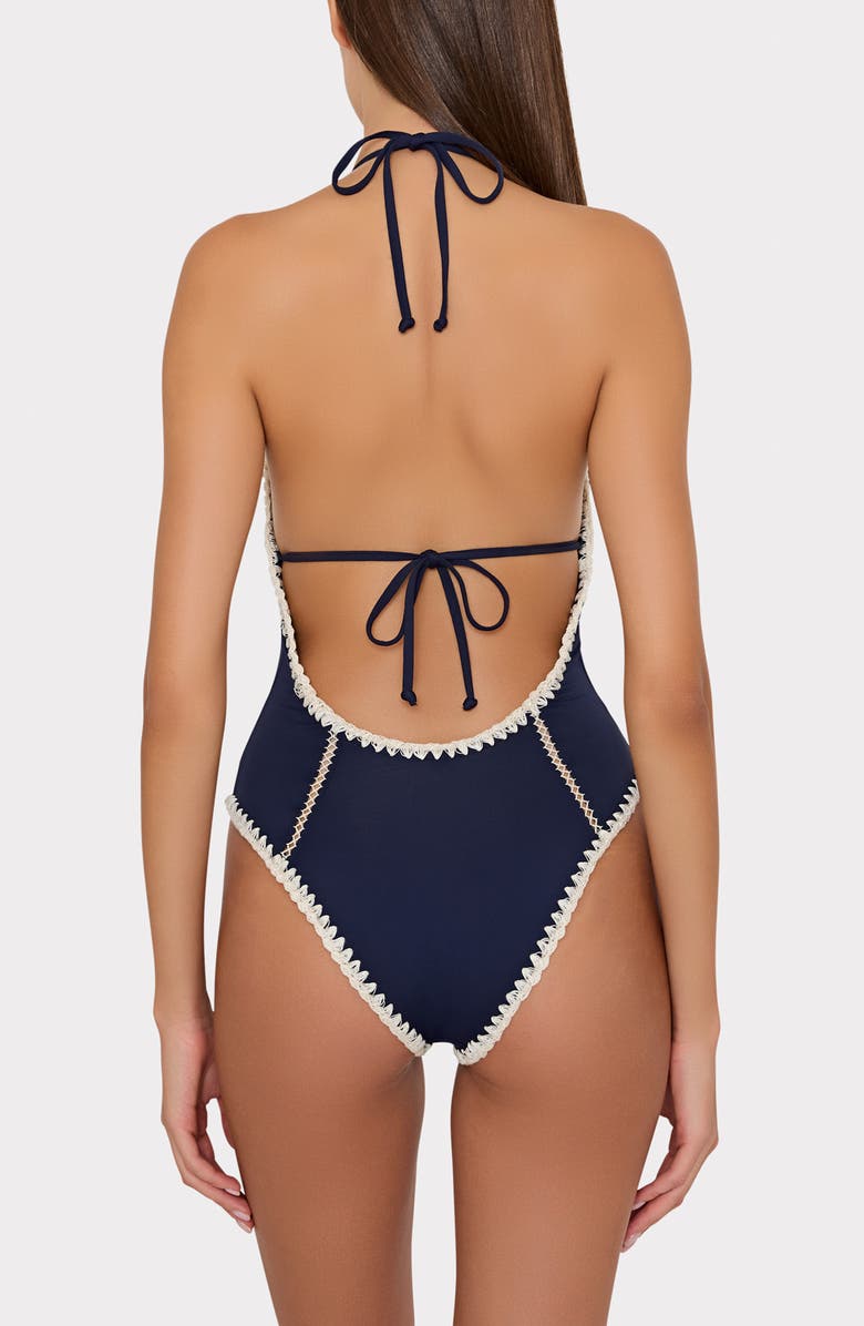 Milly Cutout Crochet Trim One-Piece Swimsuit, Alternate, color,