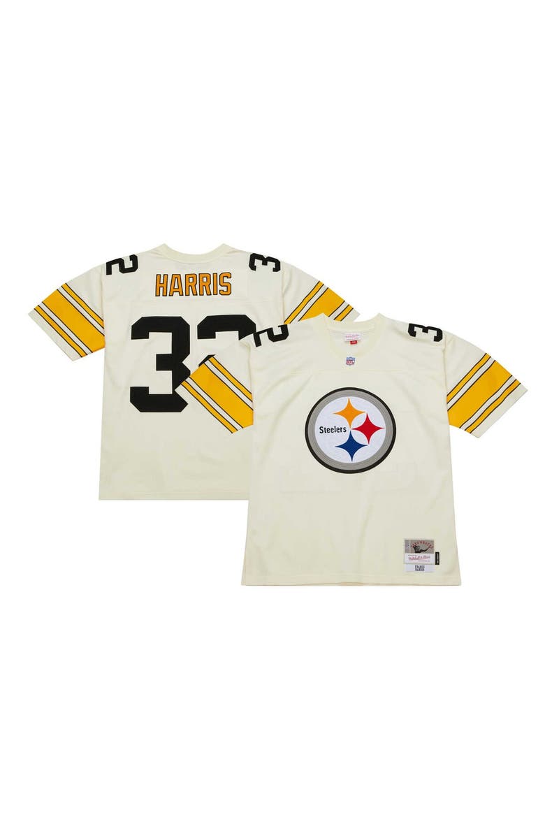 Mitchell & Ness Men's Mitchell & Ness Franco Harris Cream Pittsburgh Steelers Chainstitch Legacy Jersey, Main, color, 